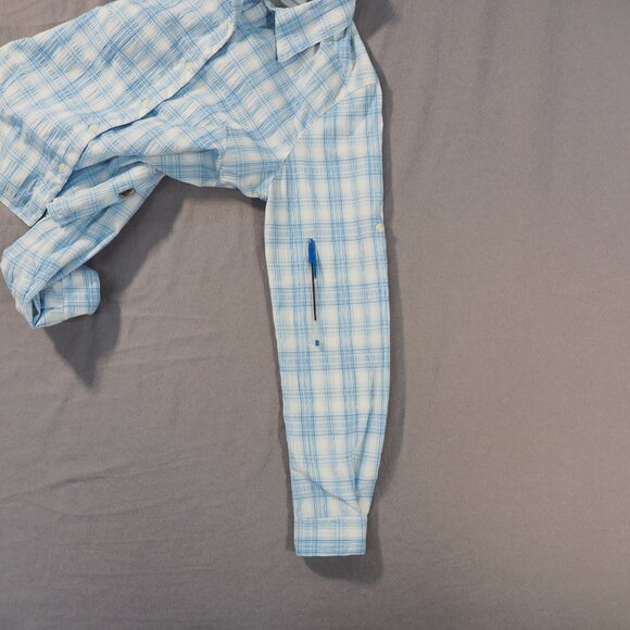 The North Face Shirt Women Small Light Blue Plaid Roll Tab Vented Hiking Outdoor - Picture 4 of 10